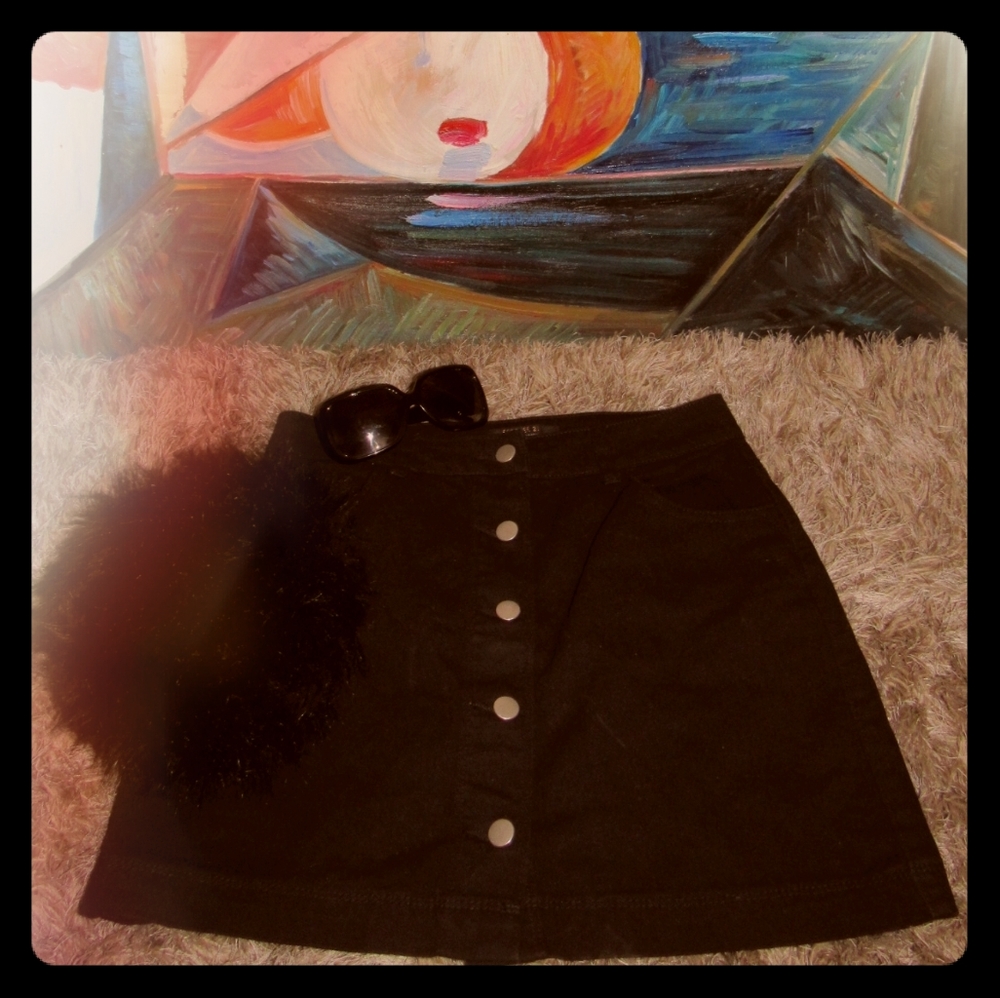 Button up black denim skirt